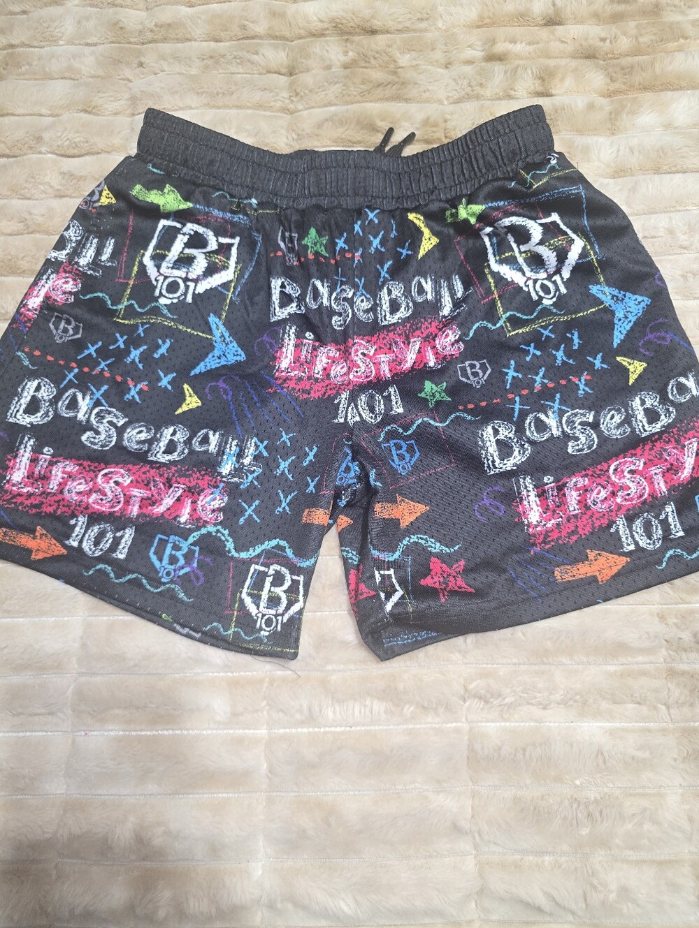 Baseball Lifestyle 101 Chalkboard Graphic Mesh Shorts Black Youth Large YL